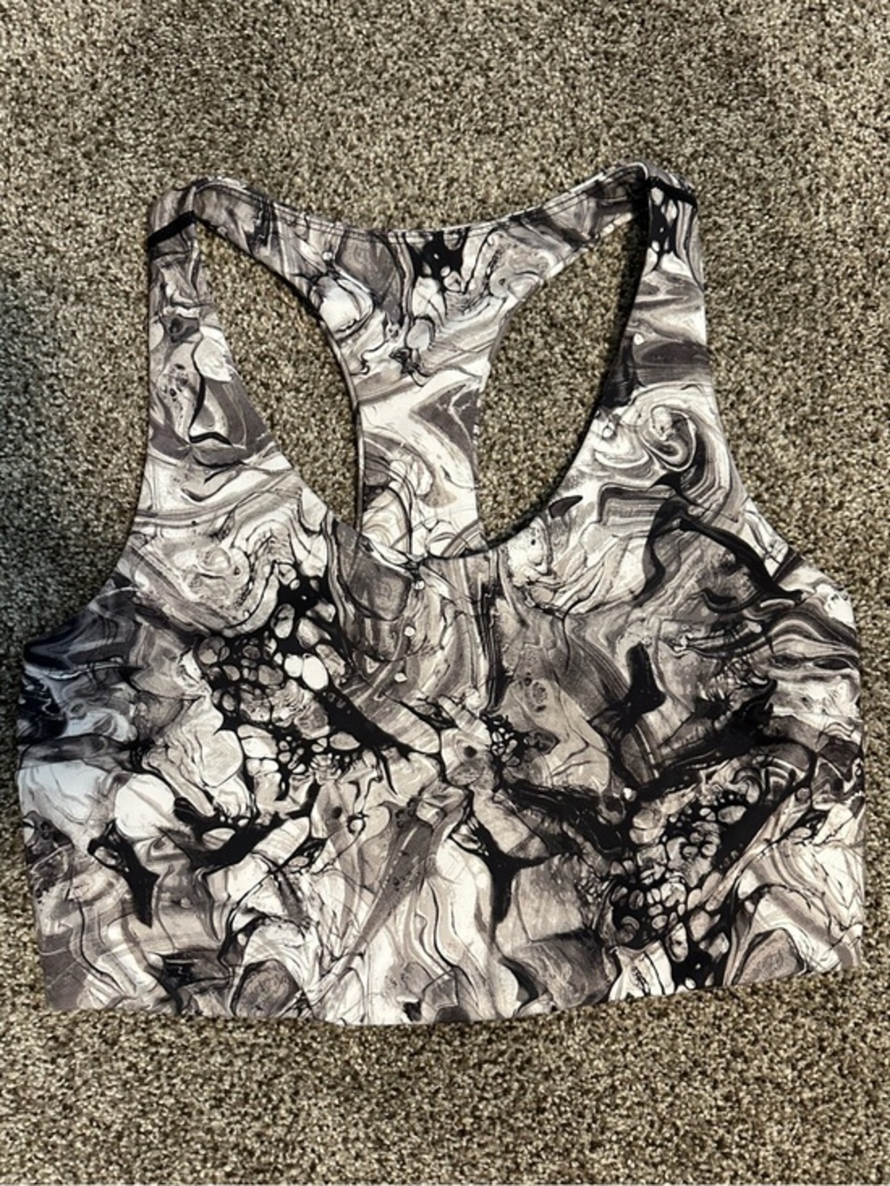 Zella Marble Print Longline Sports Bra Size Small Gray Black Racerback Yoga